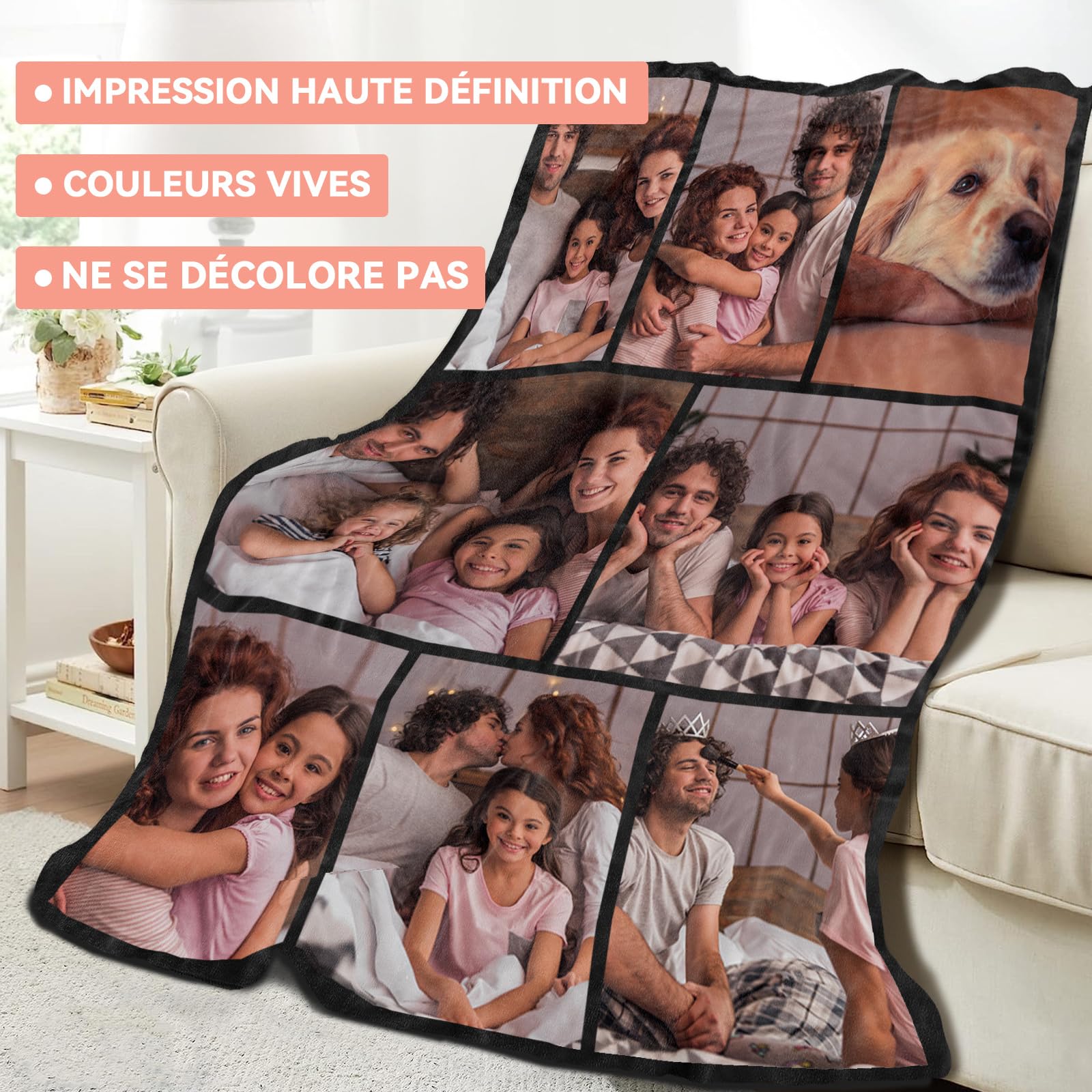 Bemaystar Plaid Personnalisé - Cadeau Personnalisé, Couverture Personnalisée, Plaid Personnalise Photo Texte pour Amis Famille Maman Papa Enfant, Cadeau de Anniversaire, Noël, Fête des Mères Pères