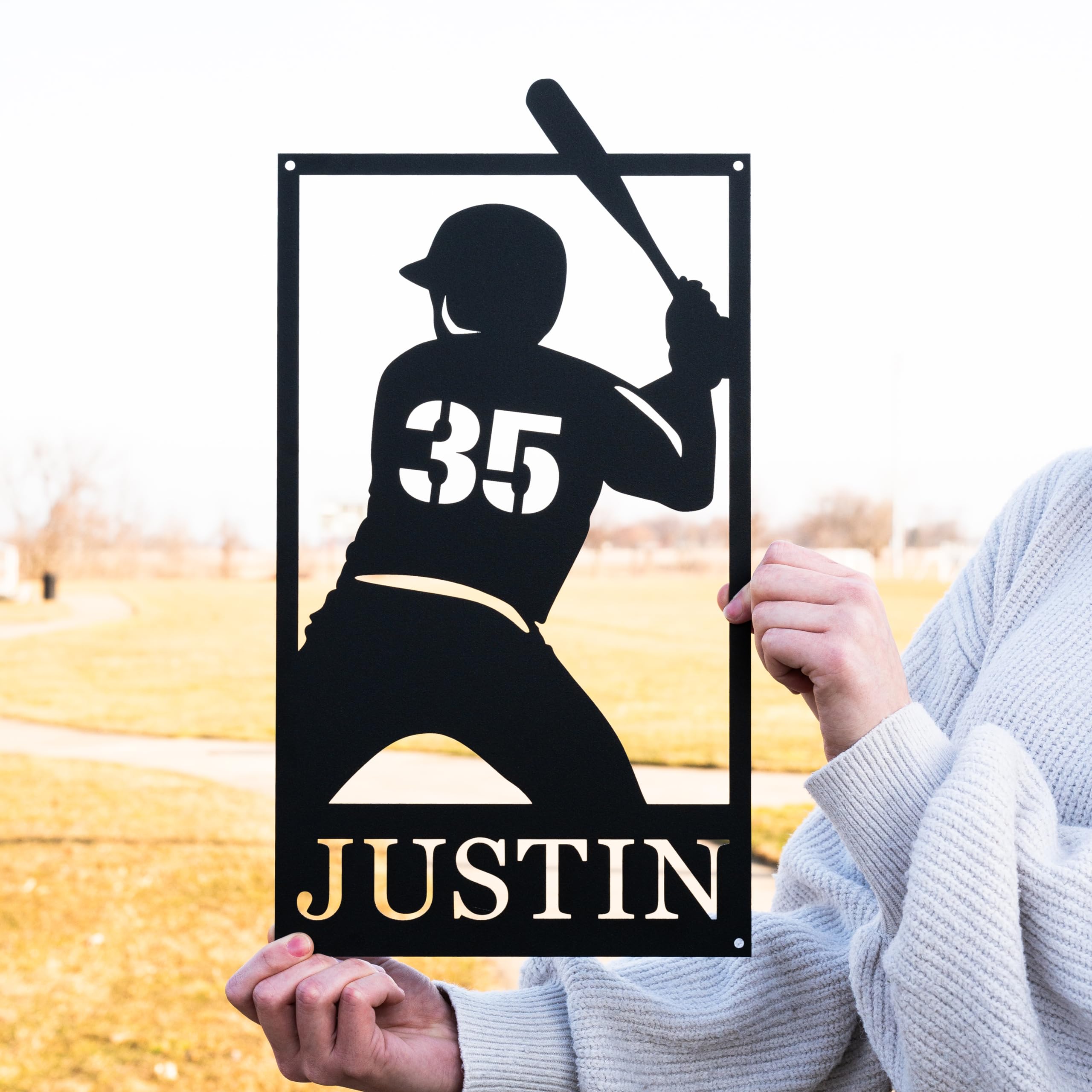 Personalized Metal Baseball Team Athlete Name Sign, Custom Baseball Softball Name Sign, Sports Name Sign, Sport Theme Room Decor, Sports Wall Art