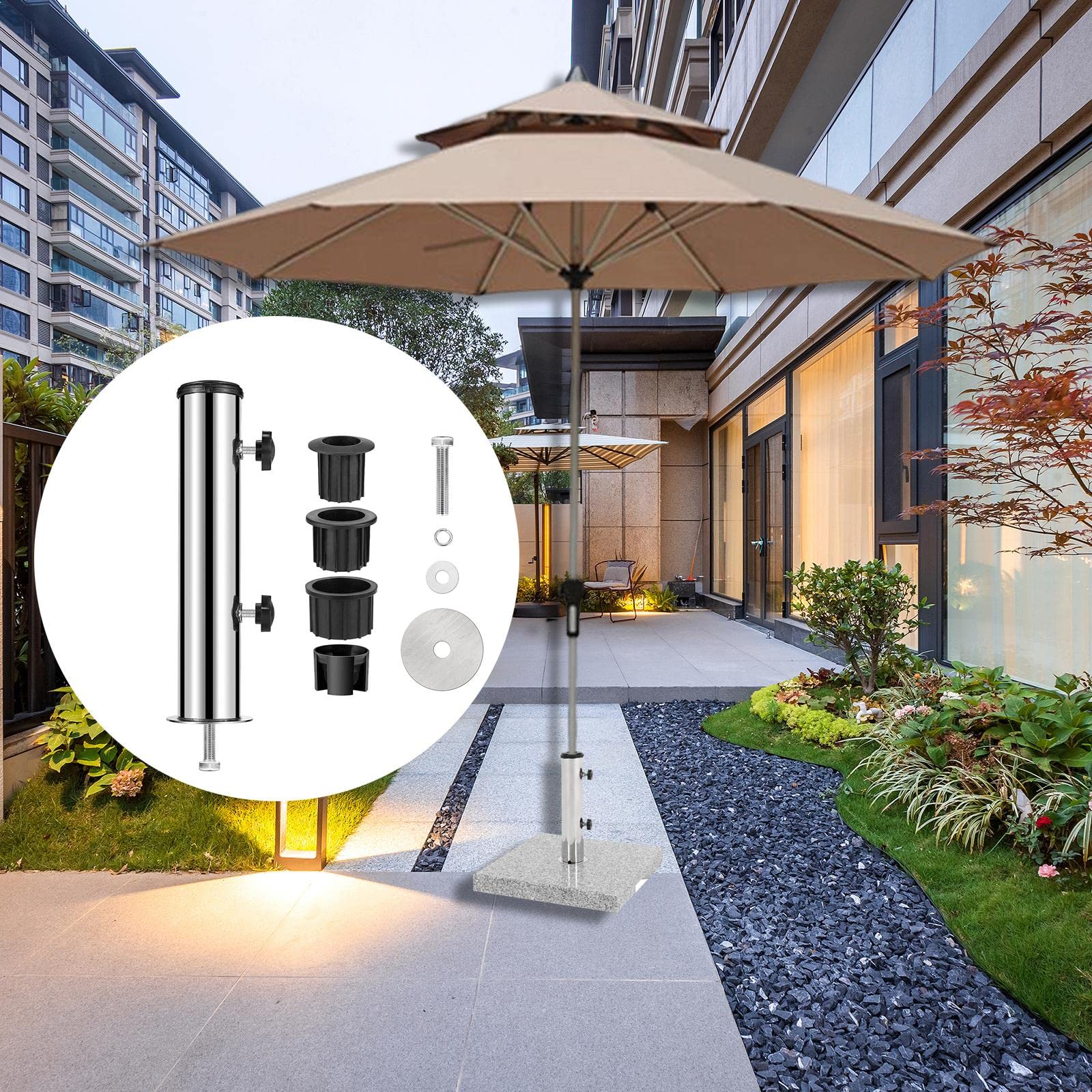 Perfk Support de Base Tube en Acier Inoxydable Pour Parapluie - Porte Terrasse Pour Jardin à, Monotrou Fixe
