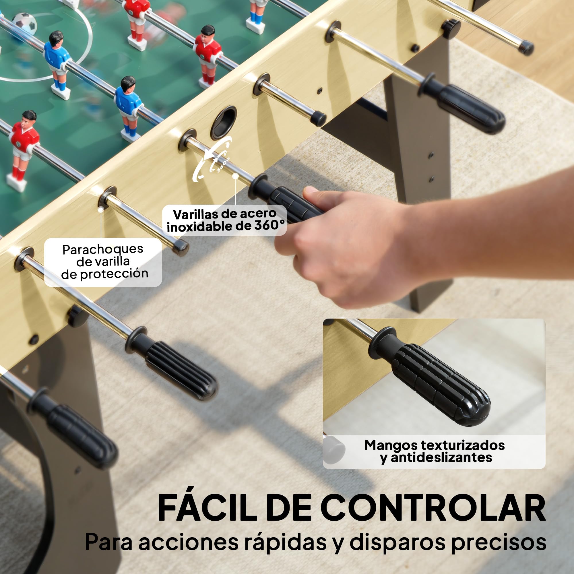 SPORTNOW Futbolín para Niños Plegable, Mesa de Futbolín de Madera con 2 Marcadores, 8 Asas, 22 Jugadores, 8 Barras y 2 Bolas, para 2 a 4 Personas, Adultos, Familias, Fiestas, 118x107,5x78 cm, Natural