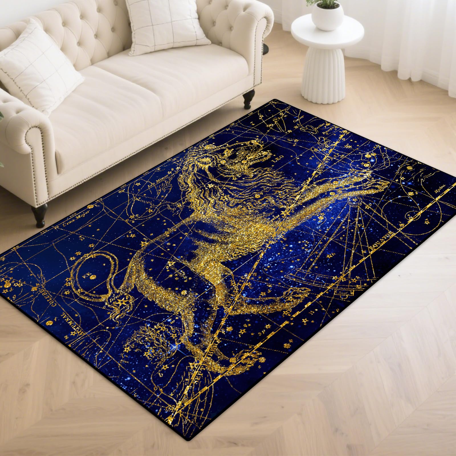 Washable Non-Slip Area Rug, Constellation Design Teen Carpet Rug Doormat, Low-Pile Floor Carpet for Computer Children Bedroom Indoor Front Entrance