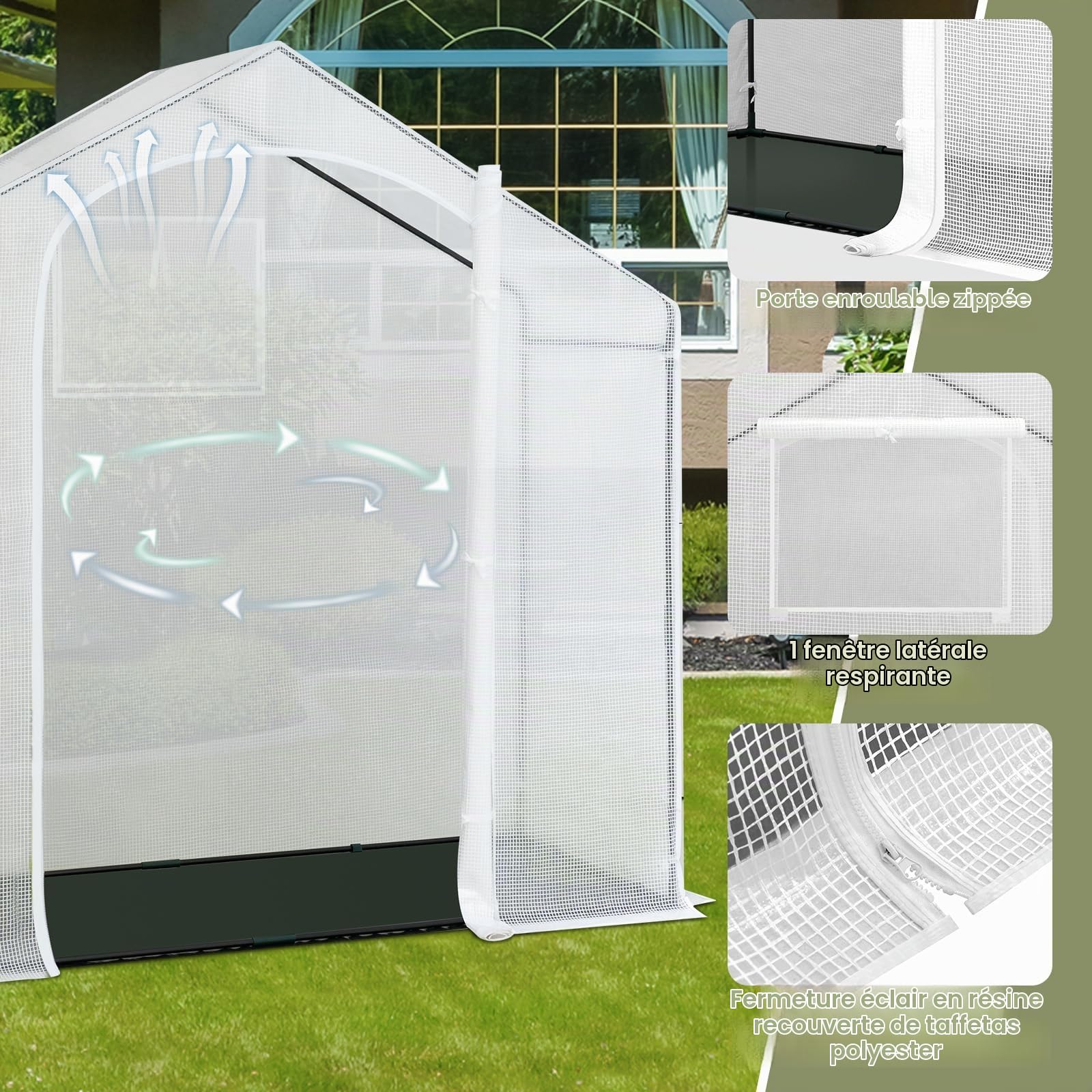 WOLTU Serre de Jardin Tipi, Porte Zippée, Blanc, 200x80x200cm