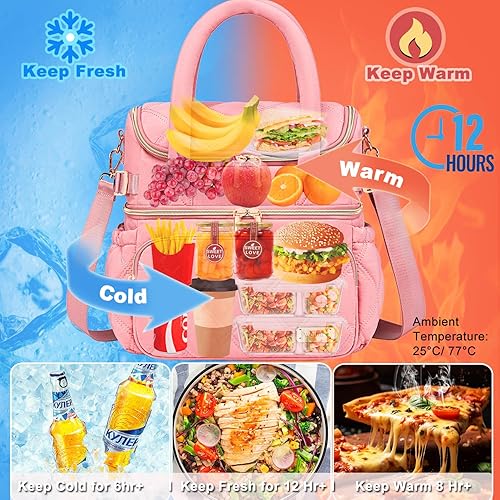 Miniatura 4 de Weitars Lonchera para mujeres y hombres, lonchera de doble cubierta para mujeres, bolsa de almuerzo acolchada para el trabajo, lonchera aislada a
