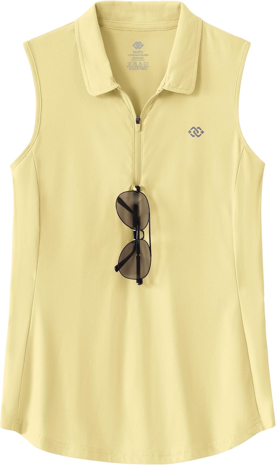 MoFiz Women's Sleeveless Golf Polo Shirt UPF 50+ 1/4 Zip Collared Tennis Tank Tops Quick-Dry Lightweight Athletic T-Shirt