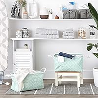 Vista 5 de DII Colección de almacenamiento de lavandería, contenedor plegable recubierto de polietileno con asas, celosía aguamarina, juego grande, 10.5 x 17.5