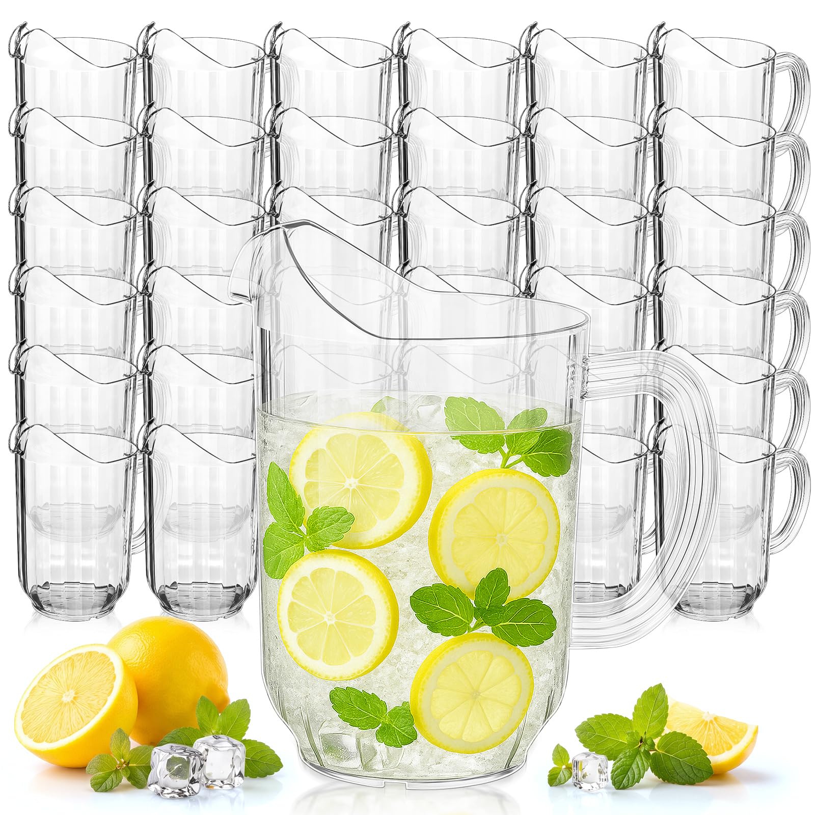 Tessco 36 Pcs Plastic Pitchers 60 Oz Clear Water Beer Jug Large,Classic