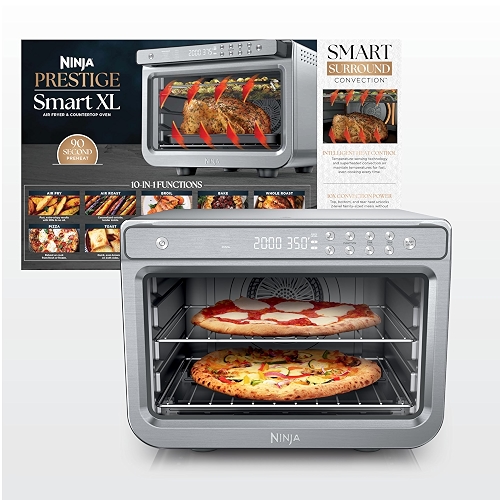 Ninja Air Fryer & Toaster Oven Combo | 10-in-1 Prestige Smart XL Countertop Oven | Bake up to 20 Cookies, Fit up to a 12lb Turkey | Pizza, Toast, Bake, Dehydrate | 1800 Watt | Stainless Steel | DT501​