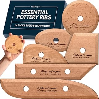 Byllstore Essential Pottery Ribs for Clay | Shaping & Smoothing Tools | Solid Beech Wood | 6-Pack