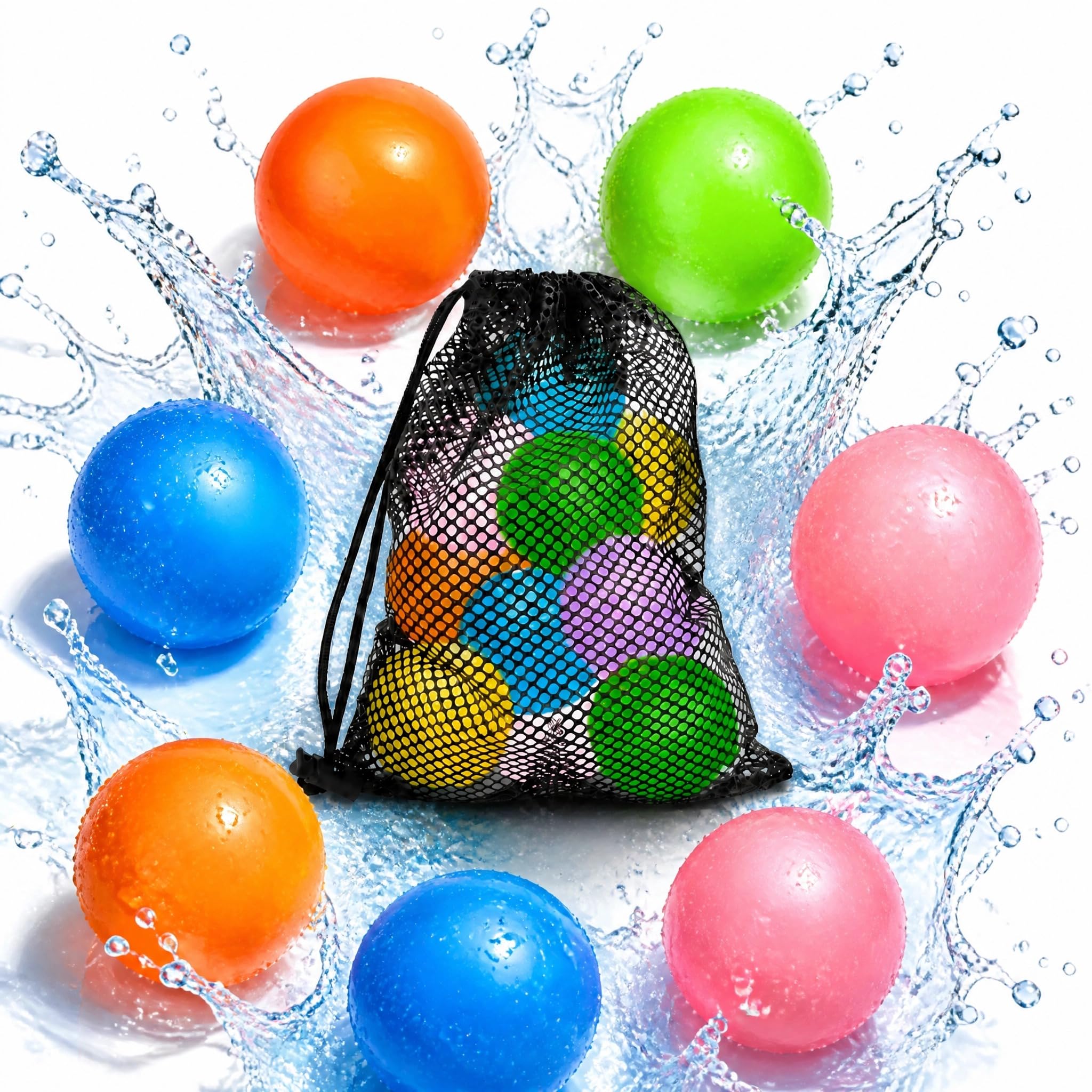 Reusable Silicone Water Balloons, Self-Sealing Refillable Water Bomb Balls with Storage Mesh Bag, Summer Outdoor Water Fight Toy for Kids Adults,8pcs