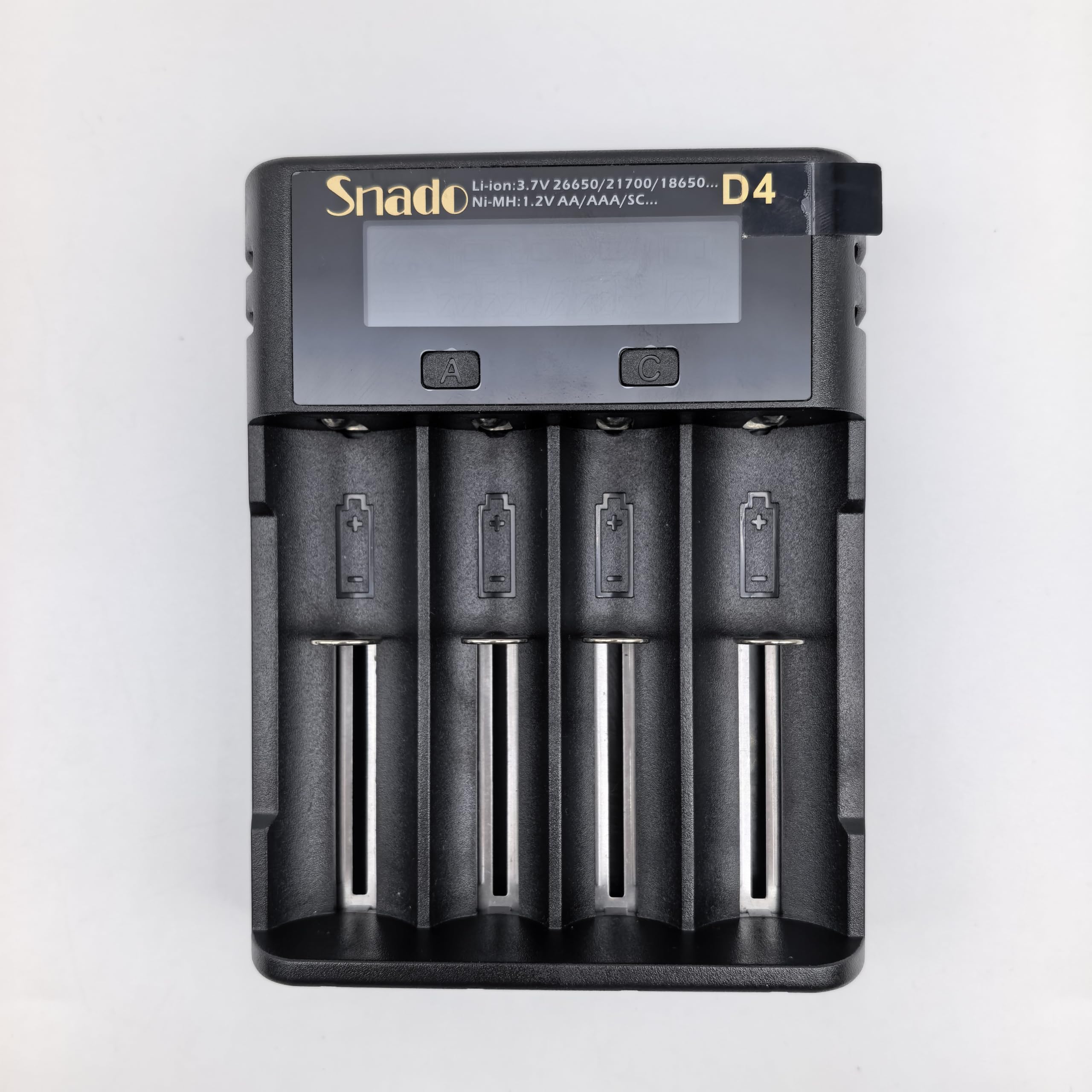 Snado Intelligent Charger, Universal Smart Charger LCD Display for Rechargeable Batteries Li-ion Batteries 18650 18490 18350 17670 17500 16340 14500, RCR123A, Ni-MH/Ni-Cd A AA AAA Batteries (4 Slots)