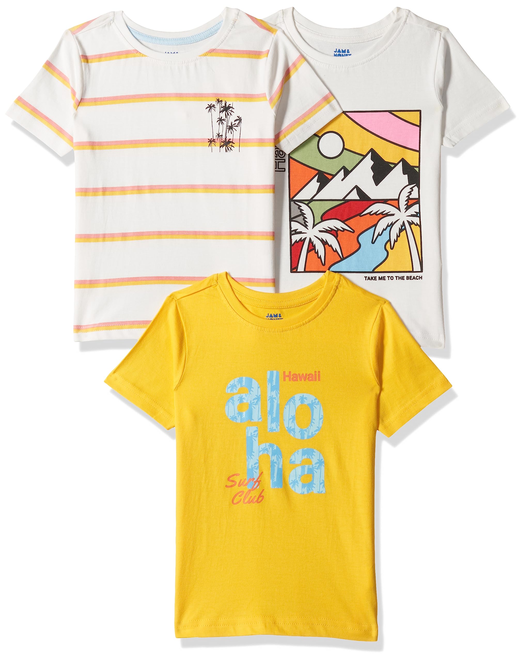 Amazon Brand - Jam & HoneyMix Pattern Regular Fit Boys 100% Cotton Printed Half Sleeves T-Shirt | Age 2-12 Years (Pack of 3)