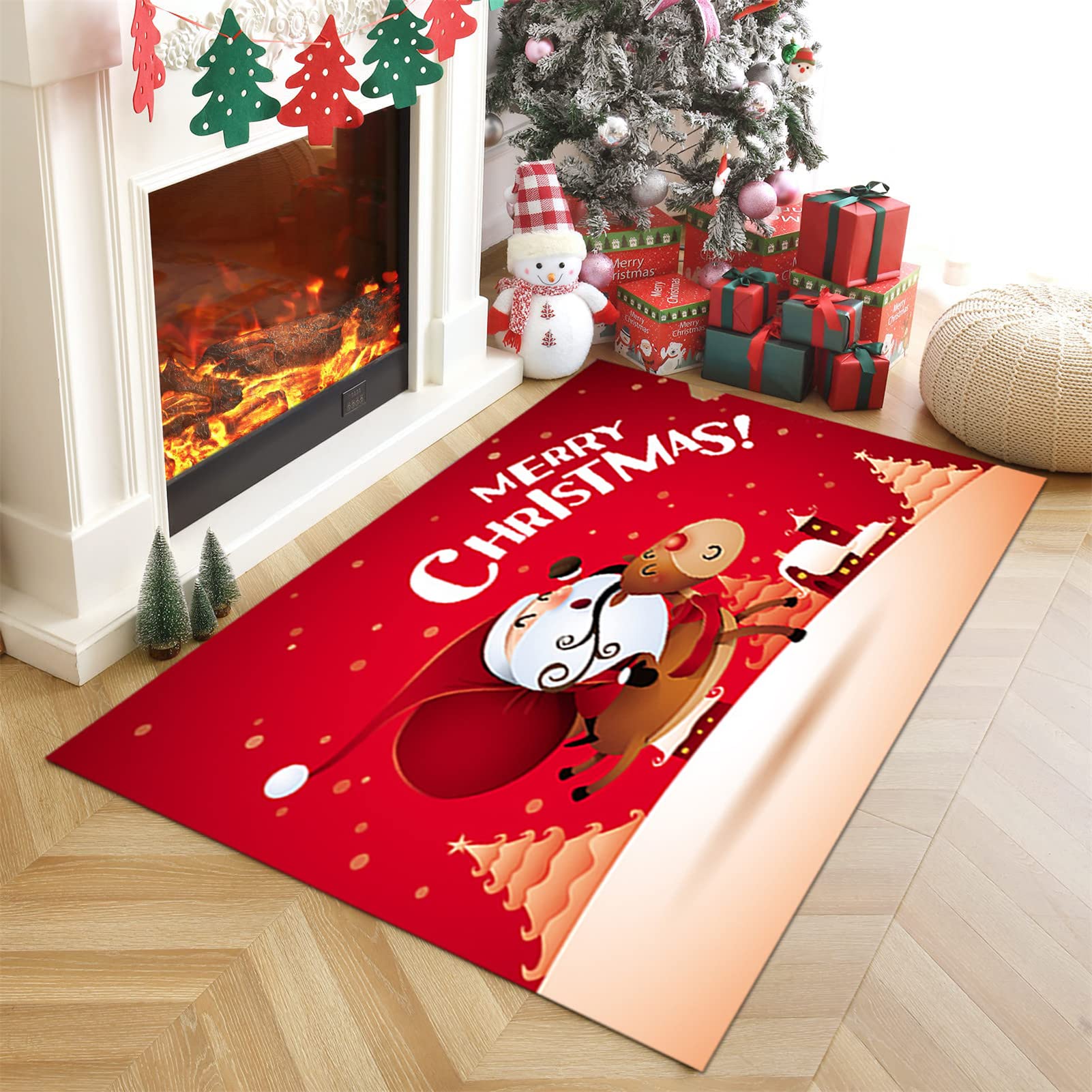 Zerbino Natalizio, Tappeto di Natale Antiscivolo Tappeto Ingresso Natalizio Tappeto Passatoia del Corridoio di Natale,Tappeto Rosso per Soggiorno/Cucina/Bagno,80x200cm