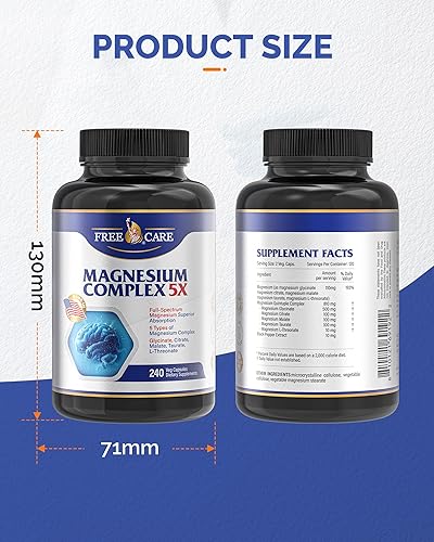 Miniatura 8 de Complejo de magnesio de cinco formas de 820 mg de alta absorción con glicinato, citrato, malato, taurato y L-treonato para dormir, estado de ánimo