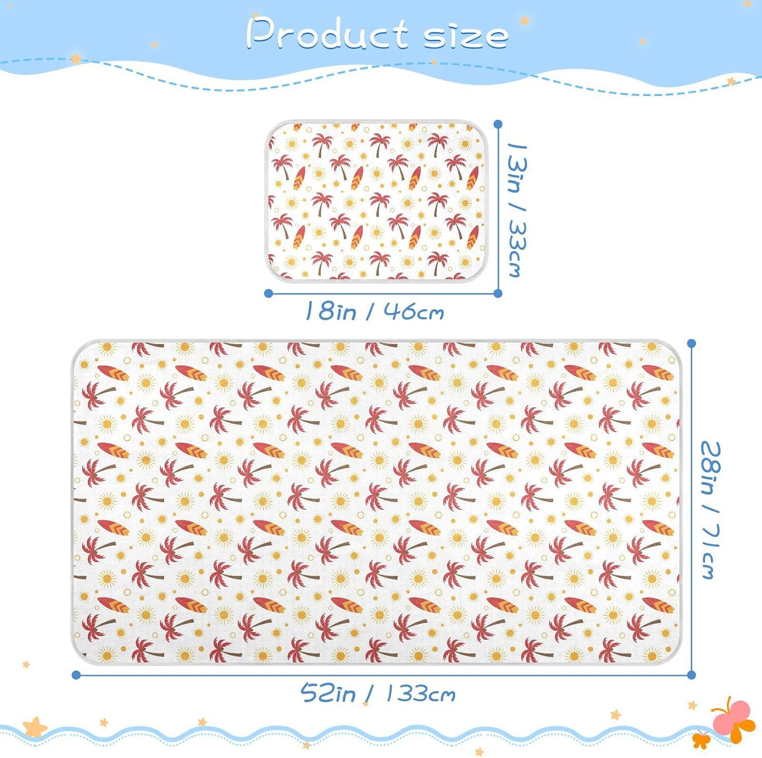 Baby Cooling Mat Tropical Pattern Ice Silk Breathable Mesh Summer Crib Mattress Pad with Pillowcase, Soft Cooling Sleeping Surface for Infant & Toddler, 52"x28"