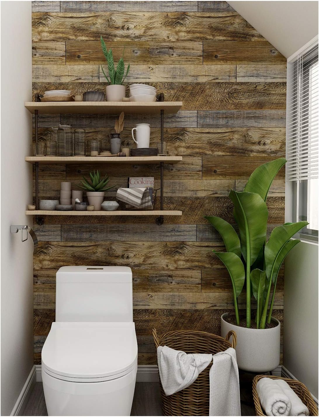 Peel and Stick Wallpaper Wood Contact Paper Self-Adhesive Removable Decorative Vintage Wood Panel Wall Covering 17.5'' x 118''
