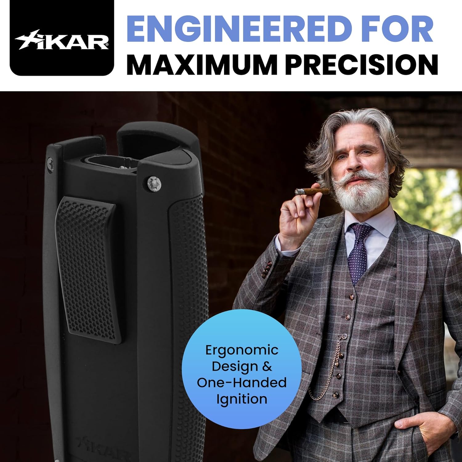 Xikar Turismo Double Jet Flame Butane Torch Lighter, Silver | Wind Resistant, Refillable Fuel Tank with EZ-View Window, Adjustable Flame, Easy Push Ignition, Flip-Top Lid, High Altitude Tested