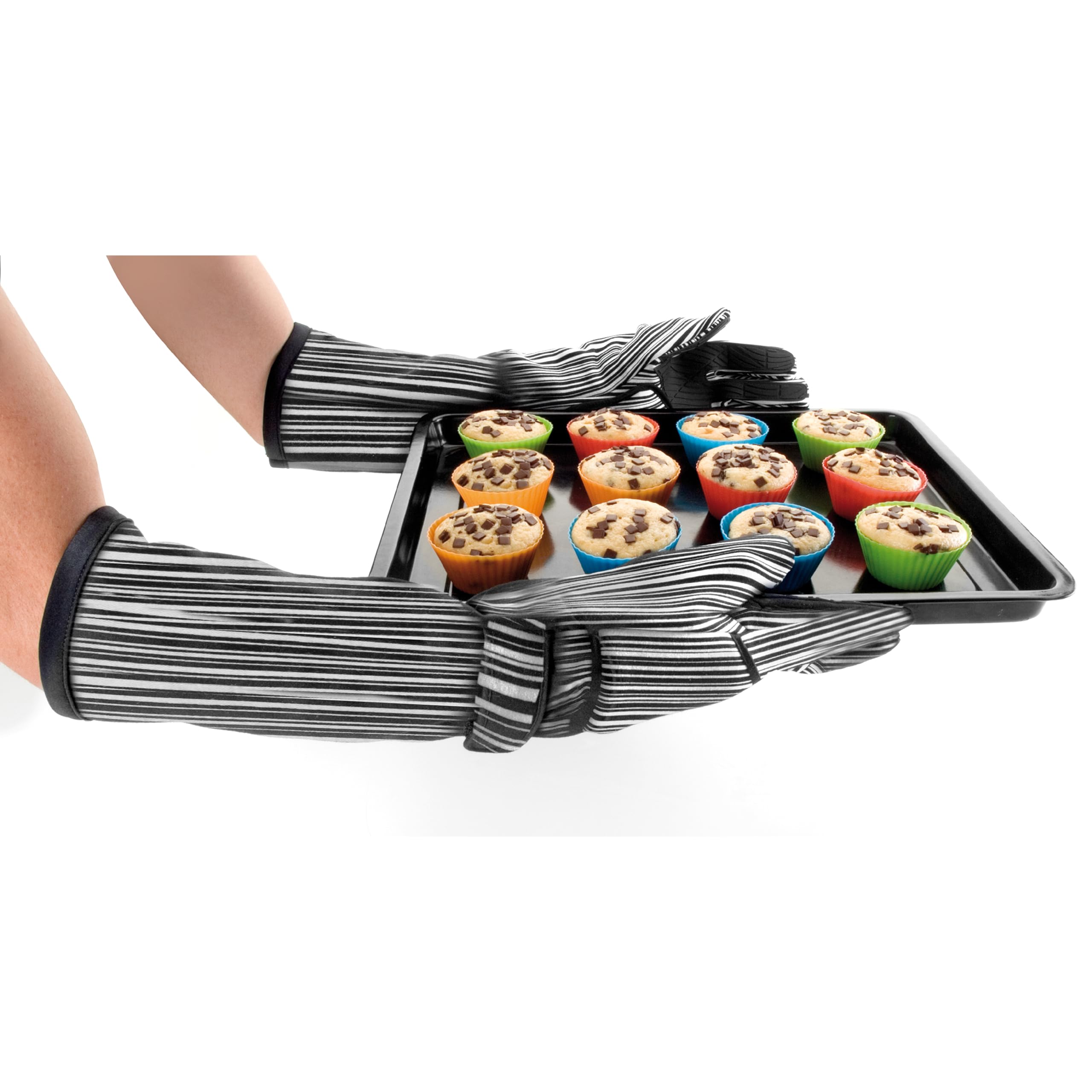 Lacor - 60068 - Guantes Horno XL, Guantes Horno Cocina, Máxima Seguridad, Gran Resistencia al Calor, Algodón con Doble Acolchado, Silicona y Poliéster, Apto para Lavadora y Secadora, 48 cm, Negro