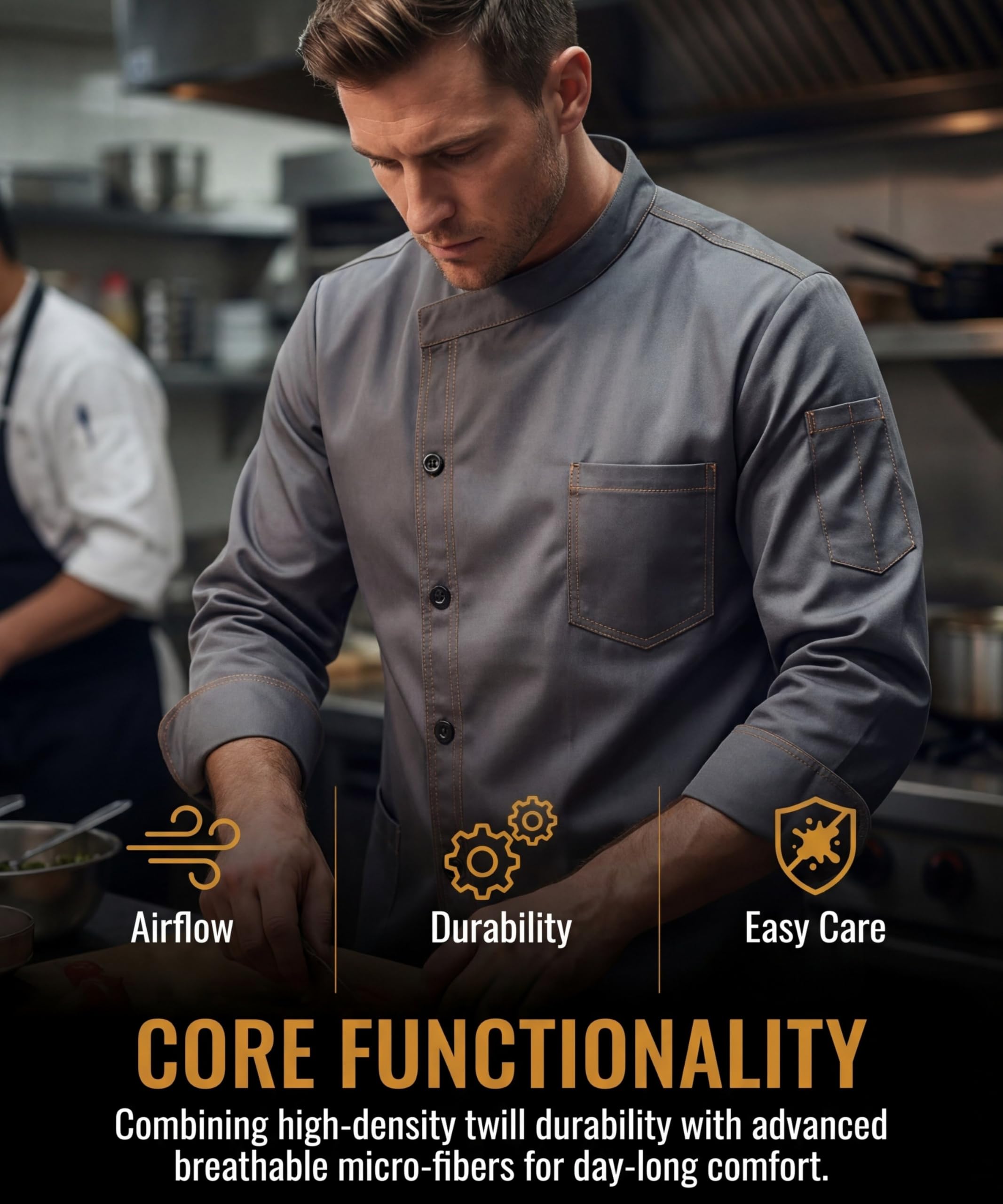 Homme Veste de Chef Cuisinier Professionnel Veste Unisexe Uniforme Vêtement Restaurant Manches Longues Veste de Cuisine Hôtel Restaurant Boulangers Cuisinier