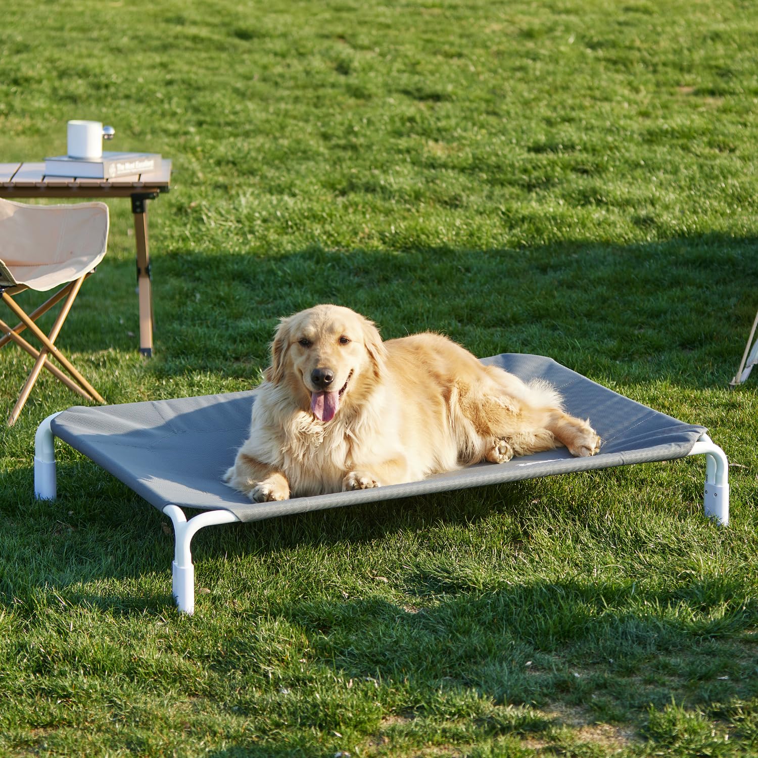 XL Elevated Dog Cot Bed Tool-Free Assembly - Outdoor Raised Dog Cooling Bed Frame for Large Pets, Summer Pet Hammock Off Ground with Non-Slip Feet & Waterproof Teslin Mesh, 48x33 Inch - image 8