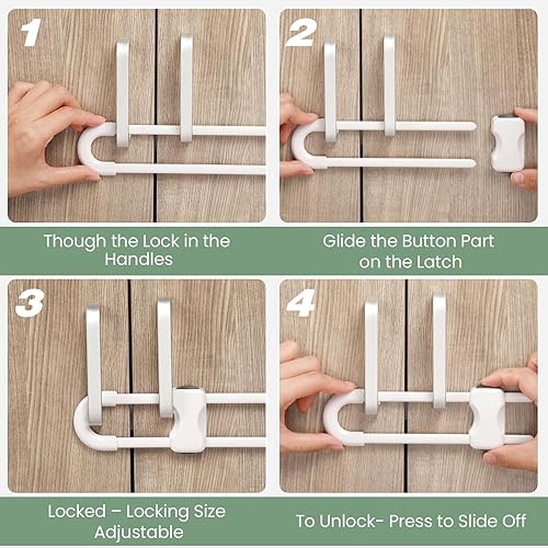 Miniatura 25 de Jetec 10 cerraduras de gabinete para bebés, cajones de prueba en forma de U, cerraduras de seguridad para niños, ajustables, fácil de usar, pestillo