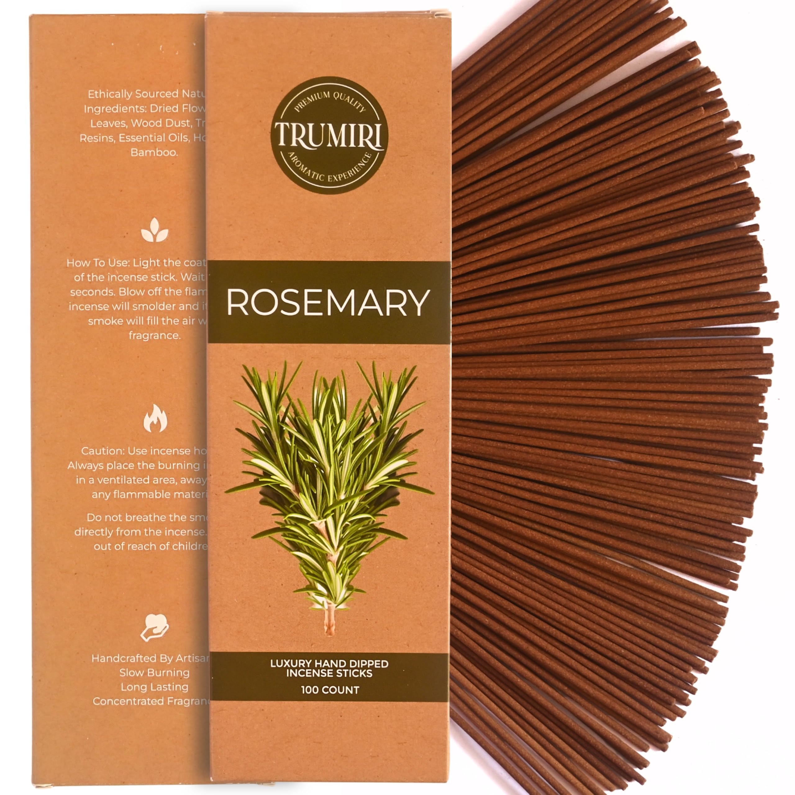Rosemary Incense Sticks - Pack of 100 Inscents-Sticks Inciensos Aromaticos - Made with Natural Essential Oil - Scented Insence Non Toxic Agarbatti Incents