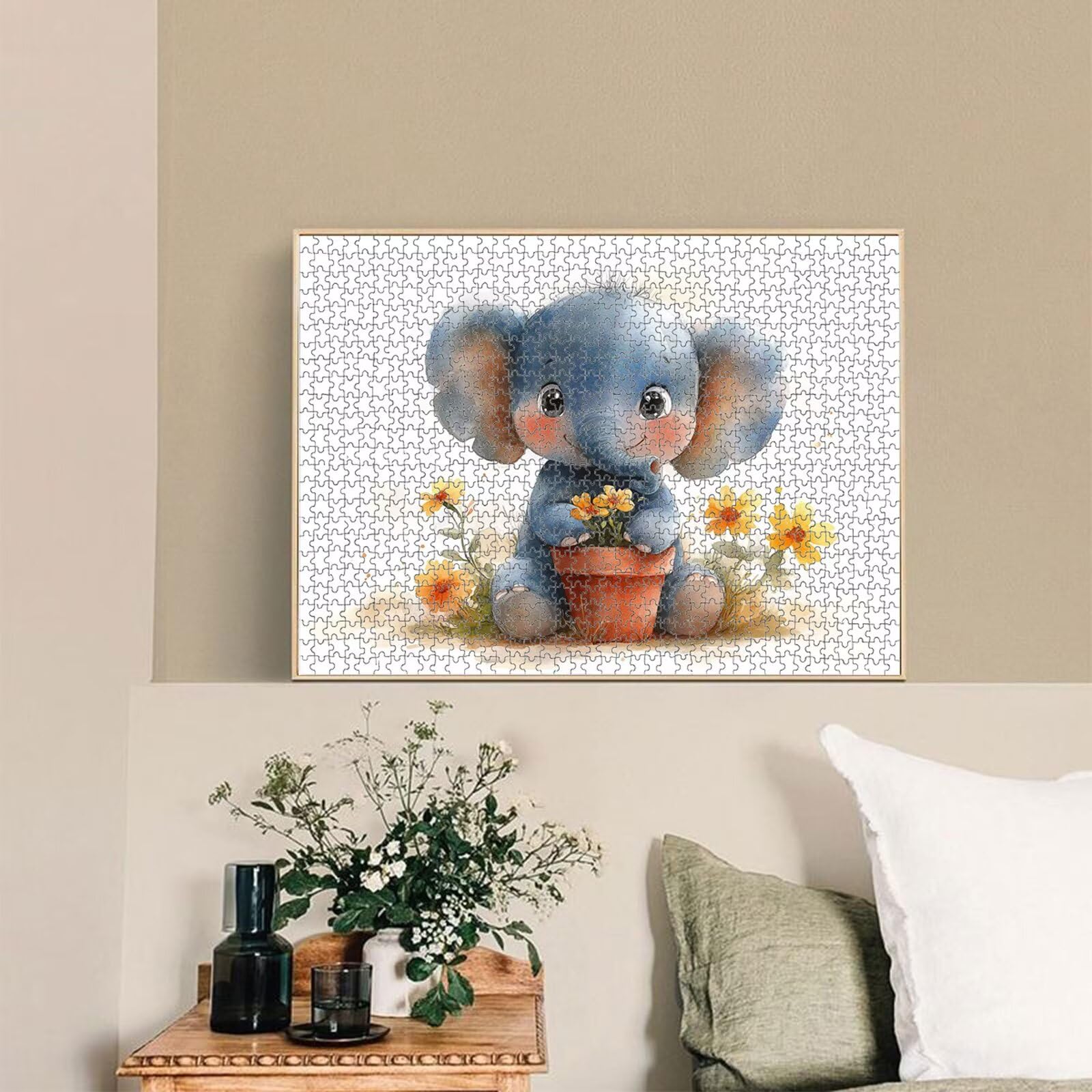 Puzzle 1000 Teile für Erwachsene, Elefant & Blume Holzpuzzle, 1T#1239