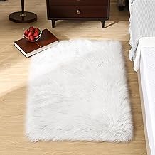 Goolela White Fluffy Faux Fur Rug for Bedroom Faux Sheepskin Rug 2x3 White Fuzzy Furry Bedside Carpet Dining Room Playroom Dorm Small Washable Rectangle