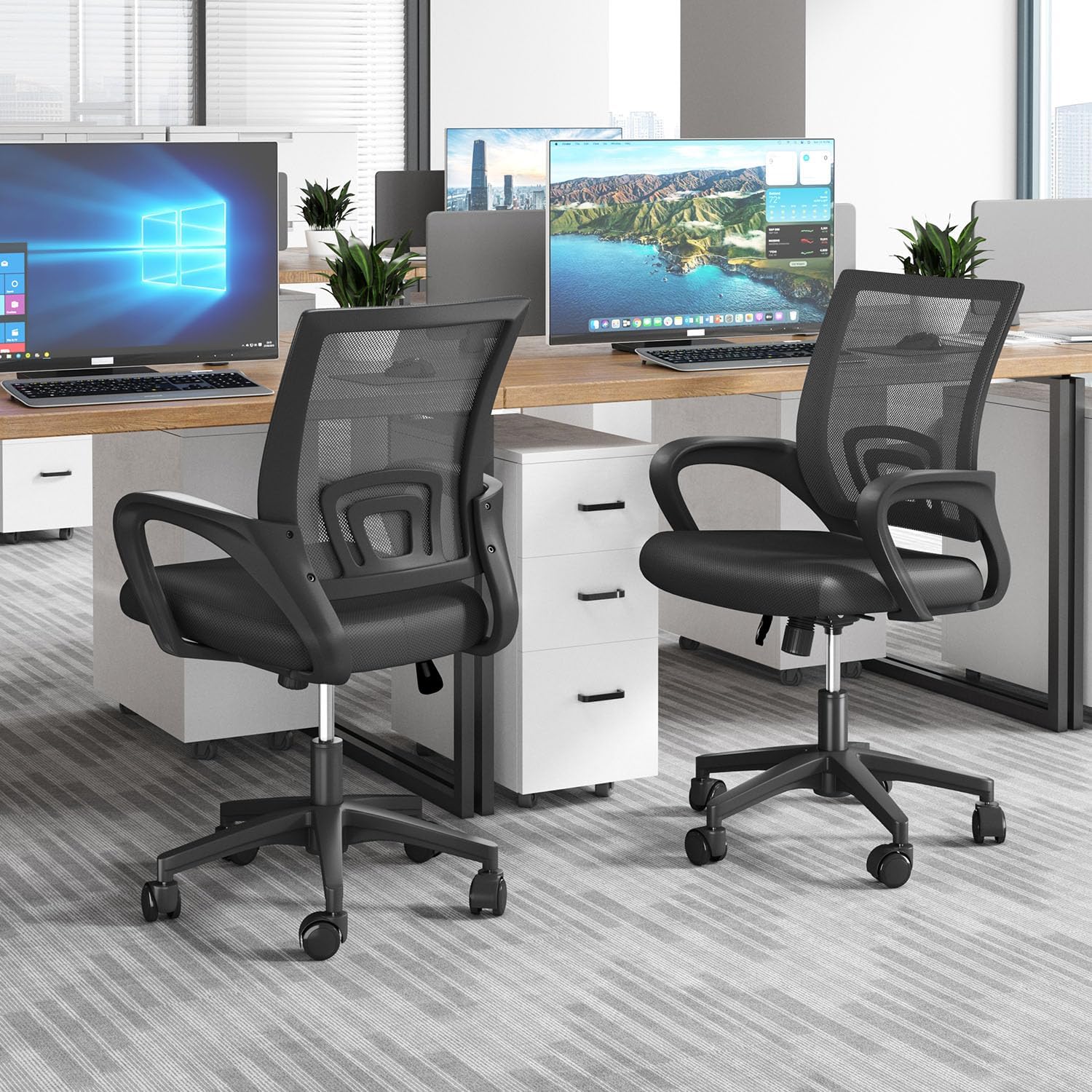 Home Office Chair, Ergonomic Mid-Back Mesh Desk Chair with Lumbar Support, Adjustable Swivel Rolling Design, Comfy Armrest for Work, Study, Gaming, Vanity, Black