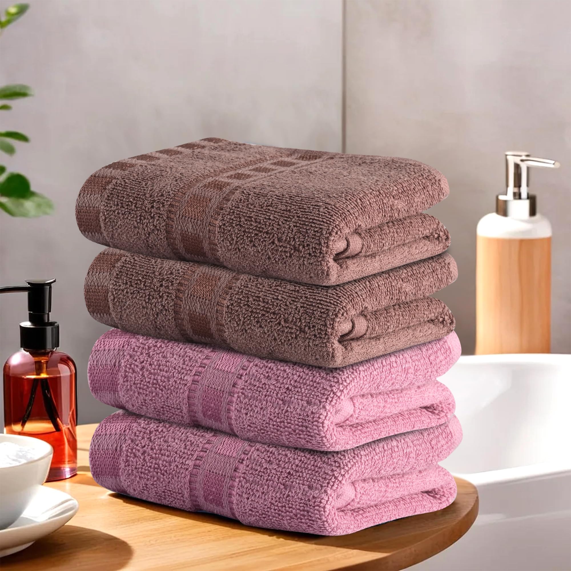 Urbane Home Pack of 4 Cotton Hand/Face Towels for Men & Women | Easily Washable | Workout Gym Napkins for Men | Pocket Towel - Pink & Brown-image-7