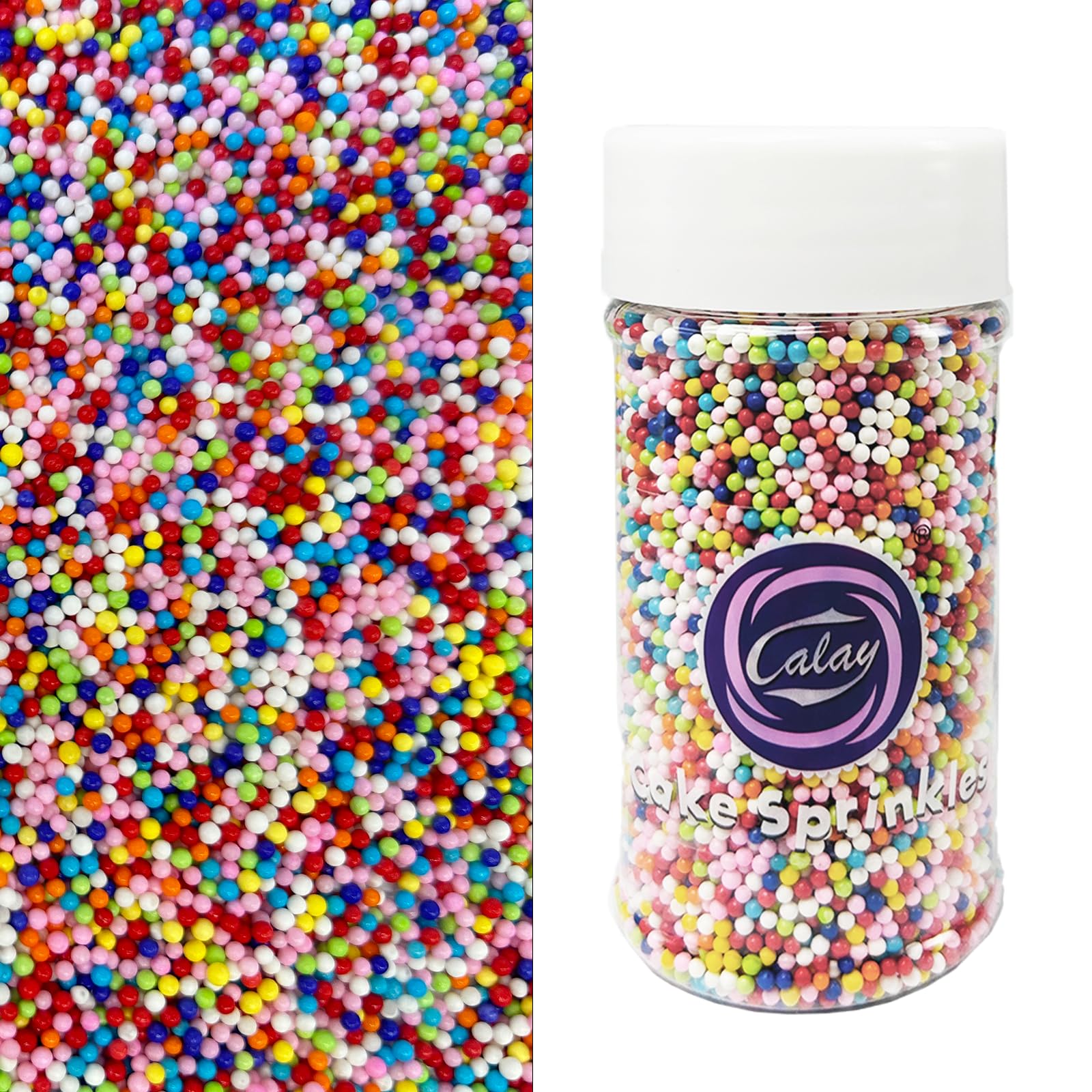 Rainbow Nonpareils Sprinkles Edible Rainbow Pearls Sprinkles,Cake Sprinkles,Cookie Sprinkles, Sugar Pearl, Edible Candy Pearls for Cake Cupcake Decorationg (2mm-rainbow)