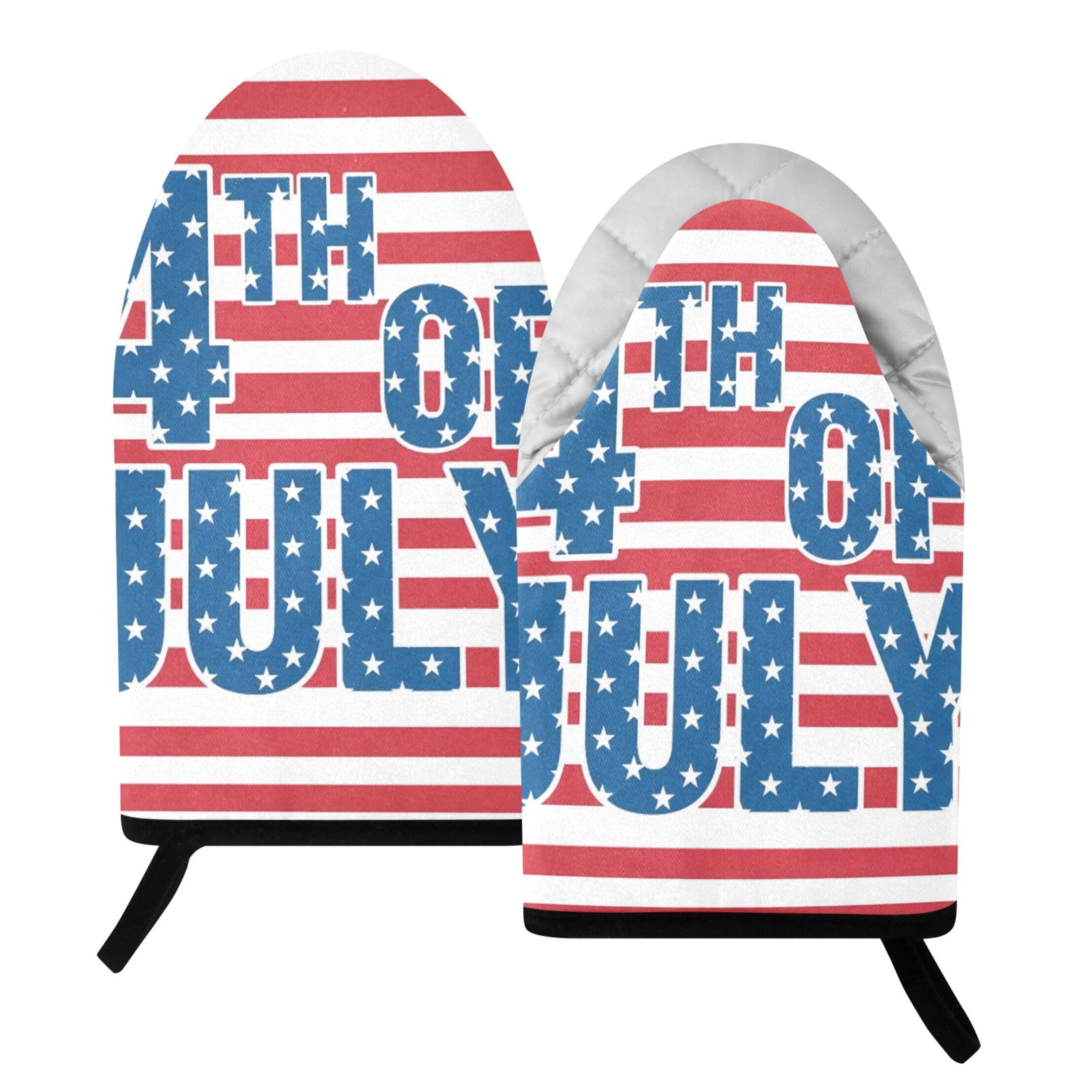 Fuauuyl Oven Mitts Heat Resistant Kitchen Gloves, Independence Day Classic Oven Gloves with Hanging Loop for Baking BBQ Cooking Grilling, 1 Pair, 9.5 in