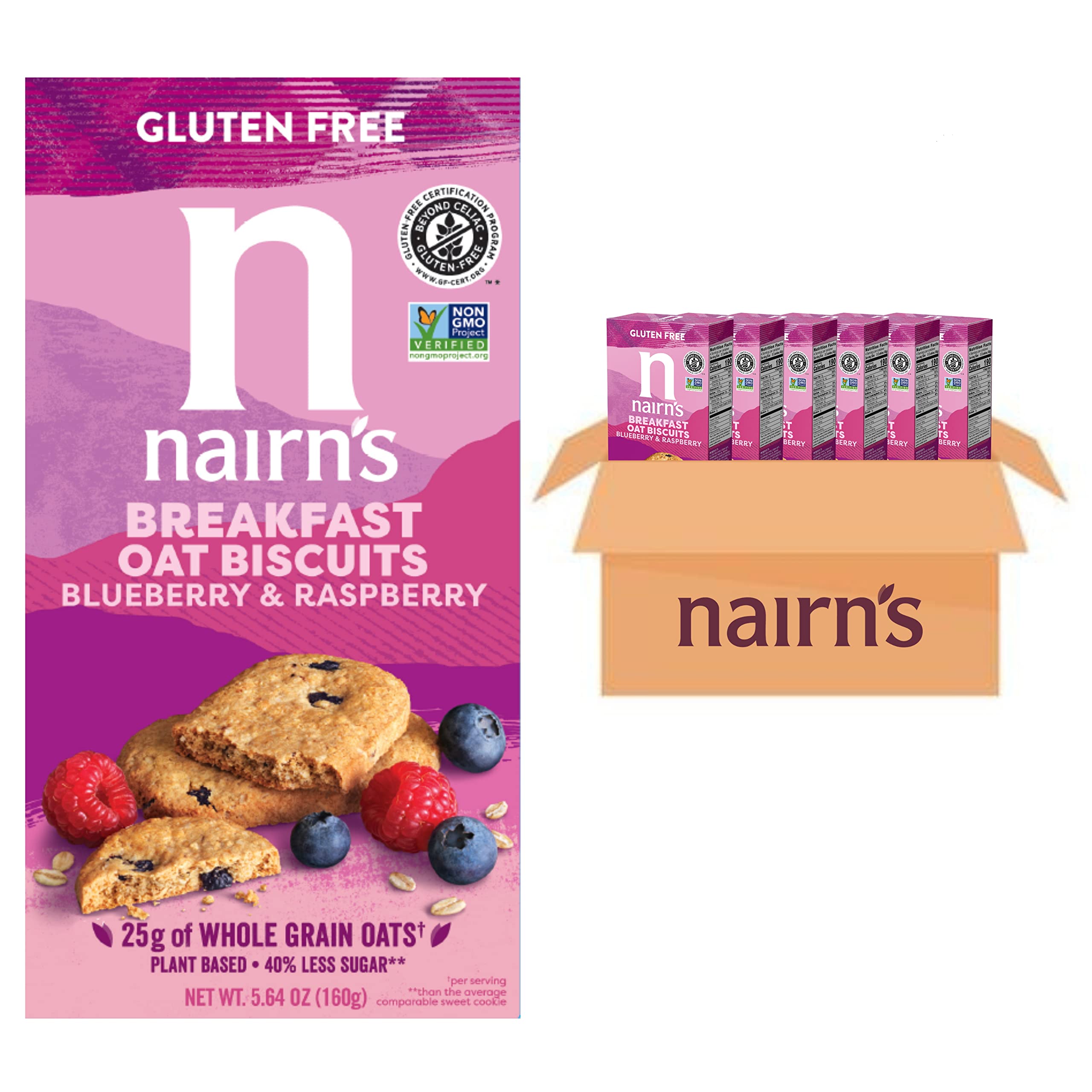 Nairn'sGluten Free Blueberry and Raspberry Breakfast Biscuits, 5.64oz (Pack of 6)