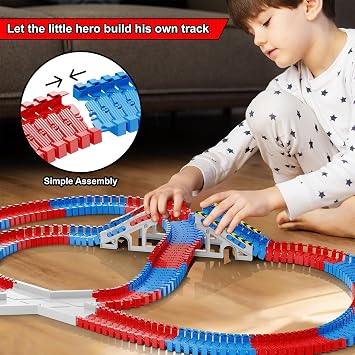 Spider Construction Race Track Set for Kids Ages 3-9, STEM Building Car Track Toys with Superhero Cars, Creative Track Toy Gift for Boys & Girls Age 3 4 5 6 7, Outdoor Indoor Toddler Toy Gift Set