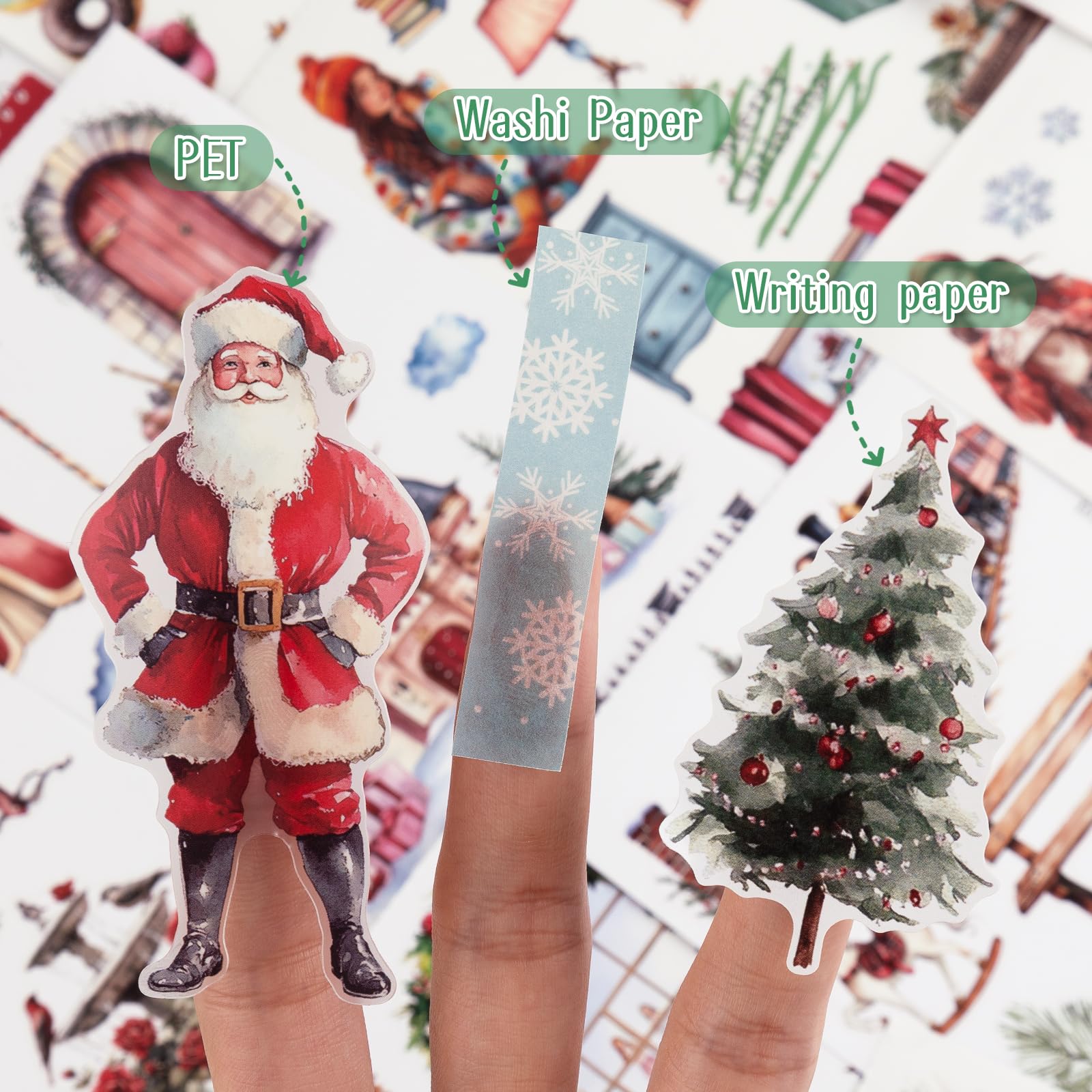 Dizdkizd Śliczna książka z naklejkami świątecznymi, 218 wycinanych naklejek na zimowy festiwal, do tworzenia kart, scrapbookingu, pamiętnika kuloodpornego, koperty, albumu fotograficznego, zawieszki