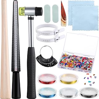 مجموعة ادوات قياس مقاس الخاتم مع مغزل خاتم امريكي مقياس حجم الخواتم الاصبع سلك حرفي عصا خشبية مطرقة مجوهرات سكين عقيق مصقول خرز حجر كريستال وأكثر من ذلك