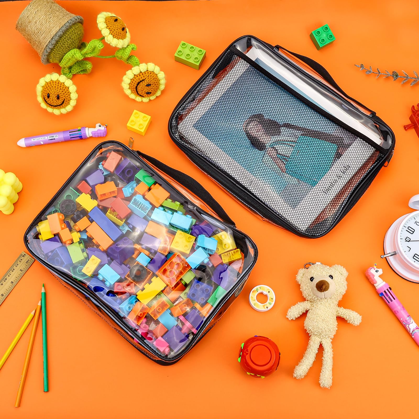 Lot De 8 Sacs De Rangement Pour Jouets Avec Fermeture éclair En PVC Transparent, Réutilisables Avec Poignée Portable, Sacs De Rangement Imperméables Pour Blocs De Construction, Puzzle, Jouets Et