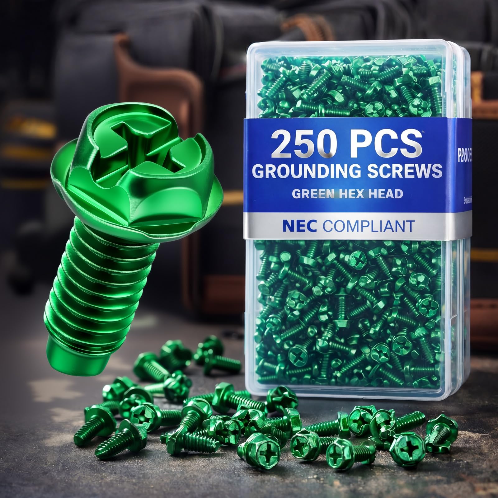 Tandefio 250 Pcs Green Ground Screws for Electrical Box, 10-32 x 3/8 Inch Hex Head Electrical Grounding Screw Combo Slotted Hex Washer Head for Electricals Junction Box, Metal Outlet and Switch Boxes-image-21