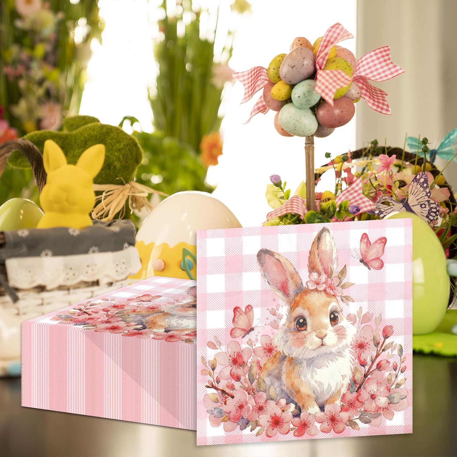 Easter Napkins, 50Pcs Easter Bunny Paper Napkins, Pink Rabbit Cocktail Beverage Napkin Disposable Guest Towels for Home Dinner Wedding Bridal Baby Shower Birthday Spring Party Supplies Tableware Decor - Image 6