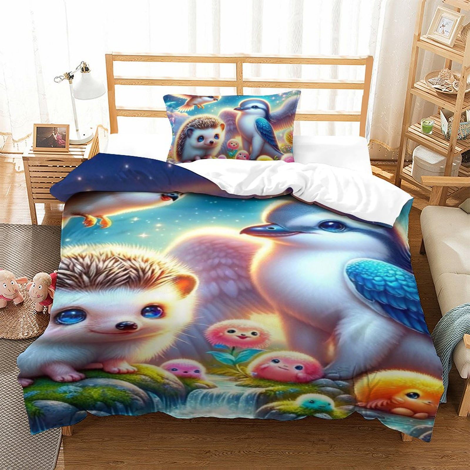 Housse de couette single en microfibre HedgePorcs 135x200cm pour déco de chambre avec taie d'oreiller