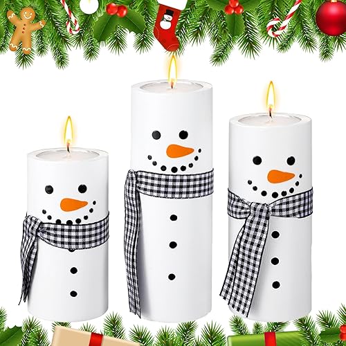 3 portavelas de madera de muñeco de nieve de invierno con pilas LED, luces de té de muñeco de nieve de Navidad, centros de mesa de velas de madera