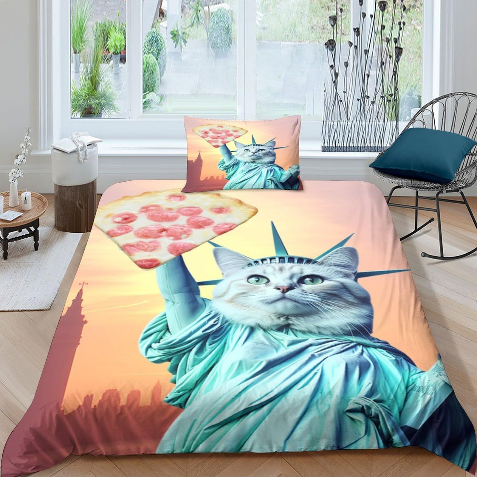 Housse de couette 135x200 microfibre avec taie d'oreiller lit simple imprimé 3D
