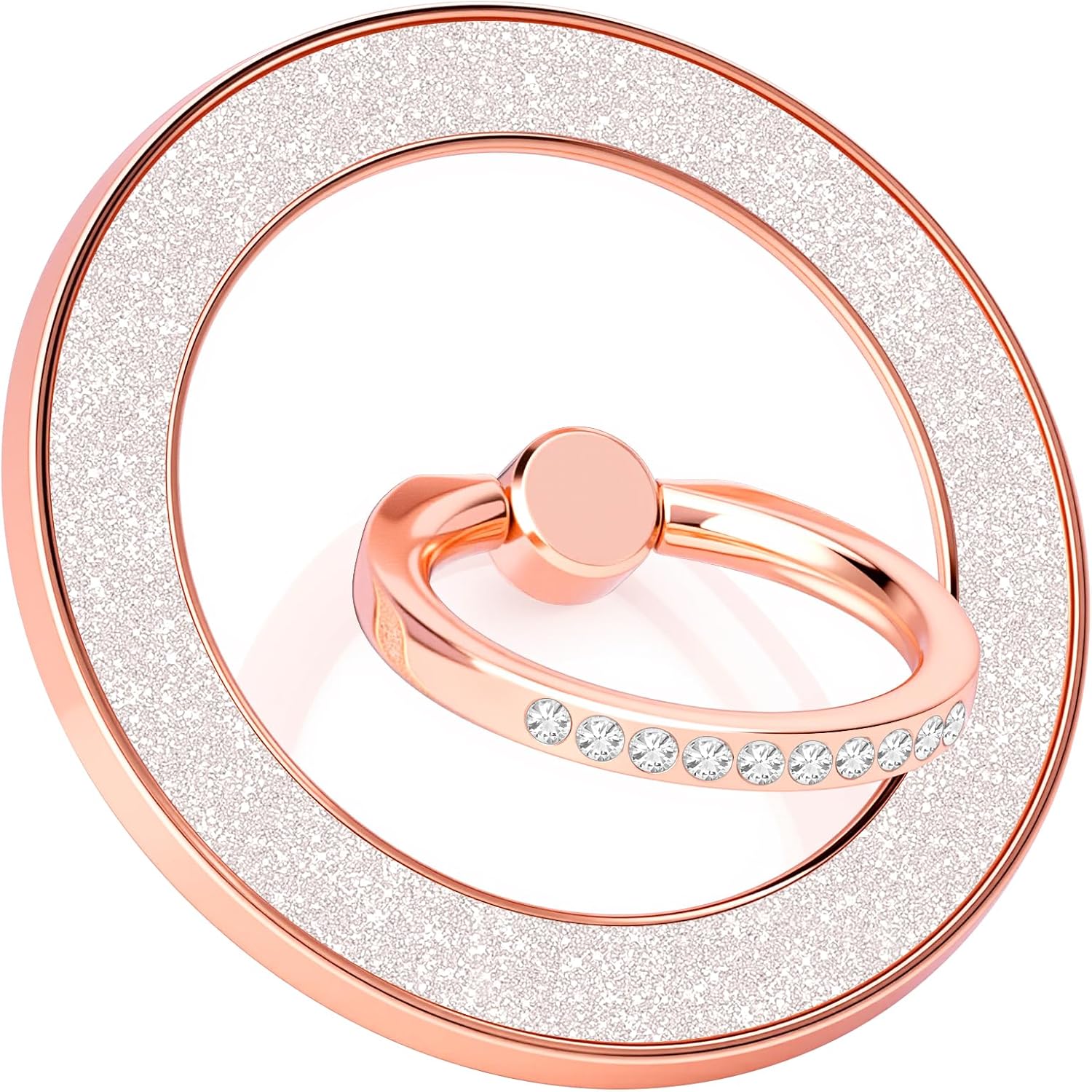 YINHEXI Magnetic Phone Grip for Magsafe, Glittering Ring Holder Stand with 360°Rotation & 90°Flip, Mag Safe Accessory for iPhone 16, 15, 14, 13, 12 (Rose Gold-MS-01)