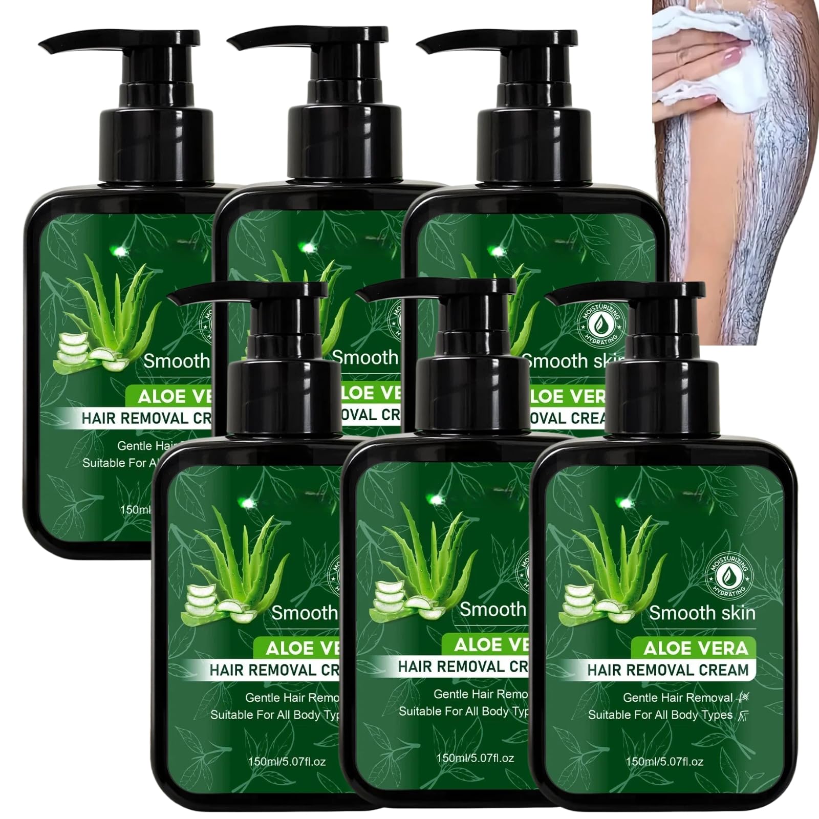 Crema de depilación Aloe Vera – Crema depilatoria suave sin dolor para labio superior, barbilla y cara con espátula, depilación rápida y eficaz para piernas, axilas y zona del bikini (6 unidades)