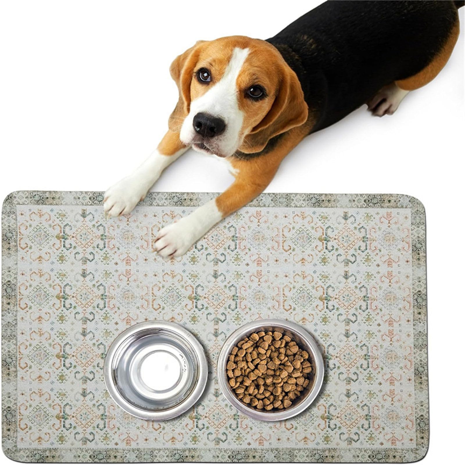 Hearda Pet Mats for Food Bowls Water Absorbent, Vintage Ethnic Style Pet Food Mat Non Slip Quick Dry Cat Feeding Mat Diatomite Pet Feeding Mat Dog Bowl Mats Water Dispenser Mat (30x40cm,Style 4)