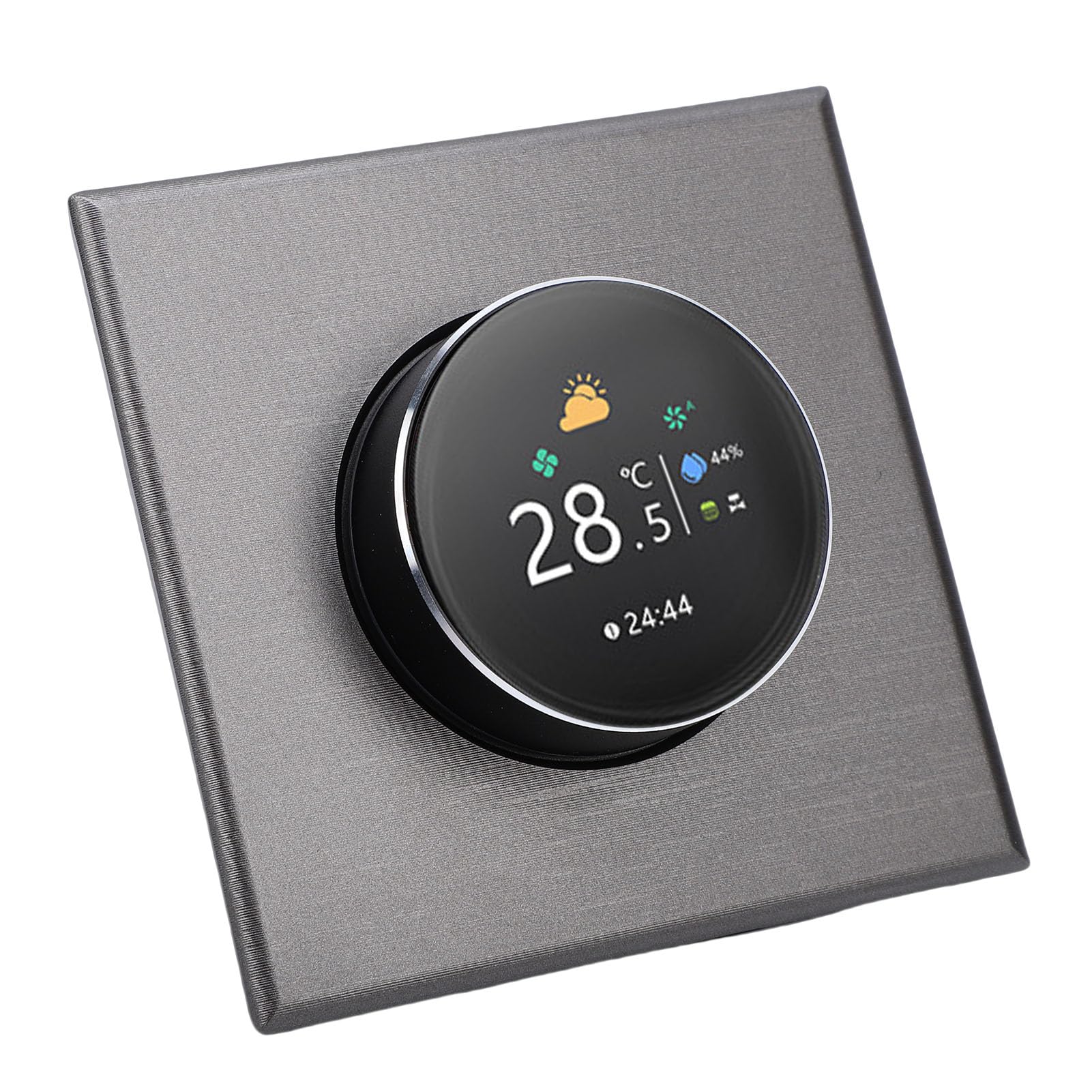 Generic Controlador de Temperatura del Termostato con Perilla Inteligente, Elegante Perilla Circular de Metal, Botones Táctiles Capacitivos, Luz Ambiental Colorida, Pantalla Táctil TFT