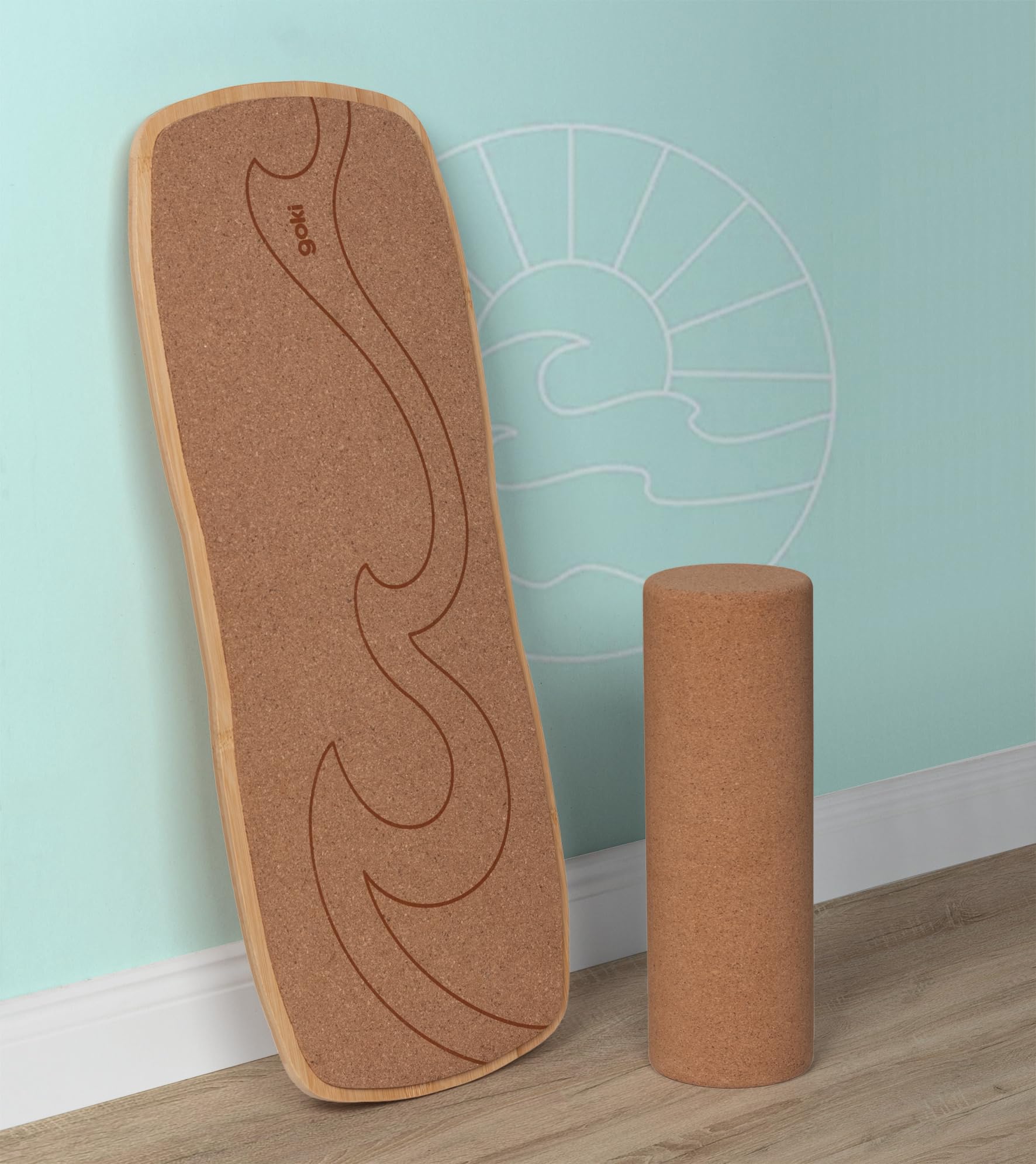 goki 59965 Balance Board „Waikiki Beach“ aus Holz & Kork, 60 × 24 × 4 cm – Motorikbrett für Gleichgewicht & Koordination, bis 120 kg belastbar