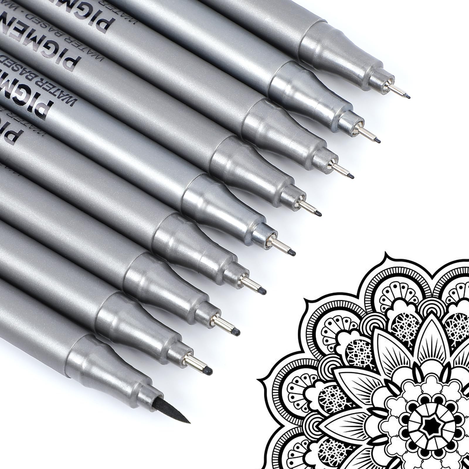 APOGO Fineliner Pens Black Pens, 9 Drawing Pens for Artists, Art Supplies, Fine Liner Pens Black Calligraphy Pens for Handwriting, Writing, Sketching, Manga