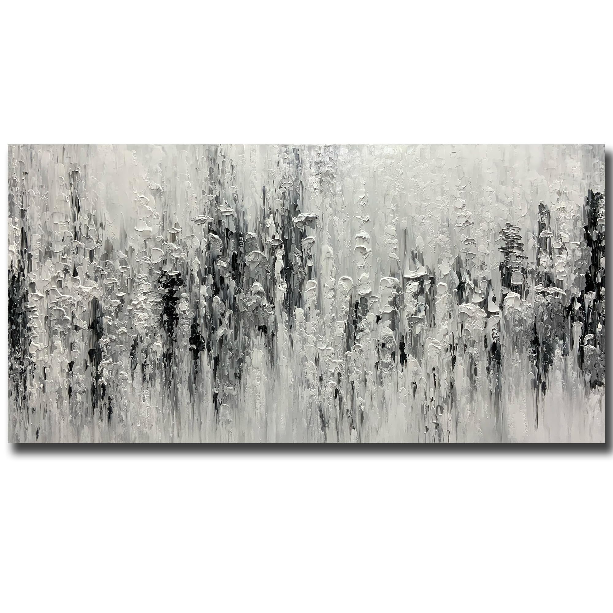V-inspire Art,Modern Abstract Hand Drawn Oil Paintings, 24x48 inches, Black and White Hand Drawn Design, Acrylic Canvas with Wood Frame Wall Art Living room Bedroom decoration