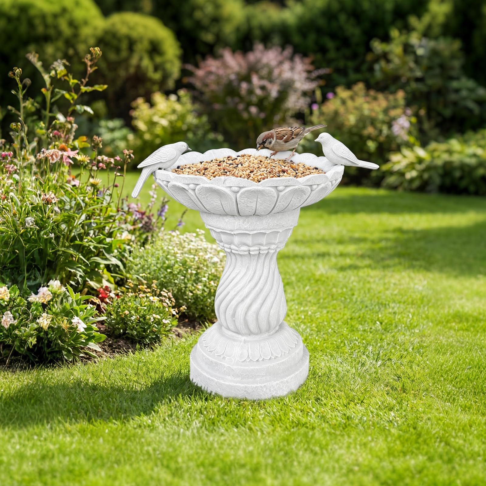 16,5-Zoll-Wasserstelle für Vögel mit Sockel, freistehende Vintage-Vogeltränke mit 2 Vögeln, frostsicher, für Freunde, Familie, Geschenke, Naturliebhaber, Garten