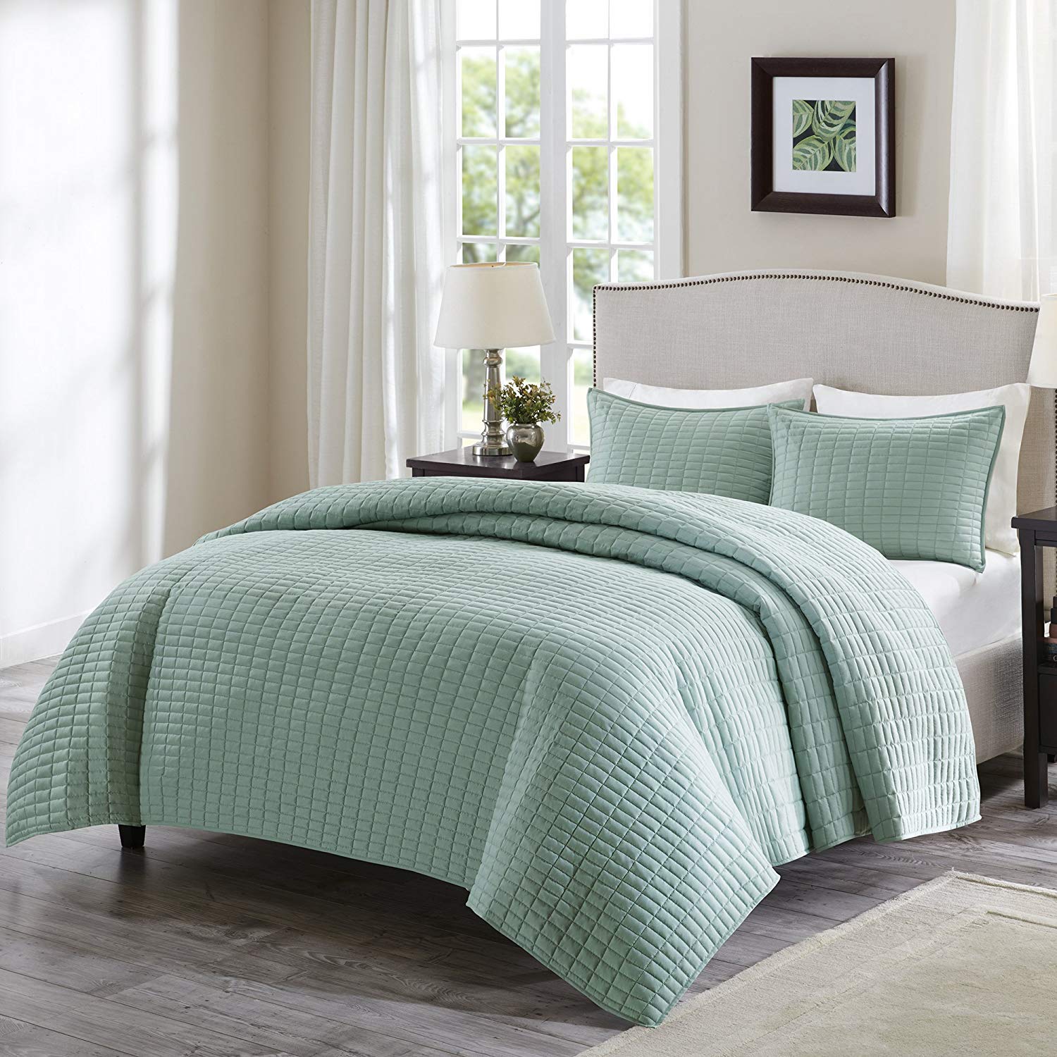 Comfort Spaces Kienna Quilt Coverlet Bedspread Ultra Soft Hypoallergenic All Season Lightweight Filling Stitched Bedding Set, Twin/Twin XL 66"x90", Seafoam